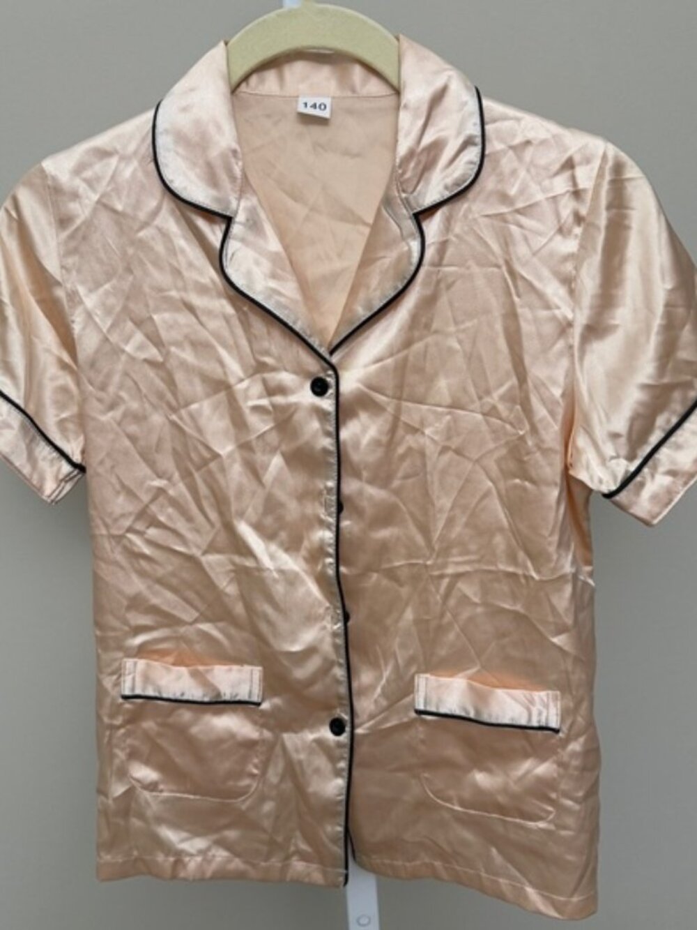 Kids Satin Short Sleeve Pajama top and long bottom - Cream 140CM